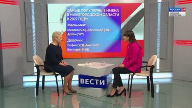 Руководитель главного управления ЗАГС Нижегородской области Ольга Краснова в студии программы "Вести-Интервью"